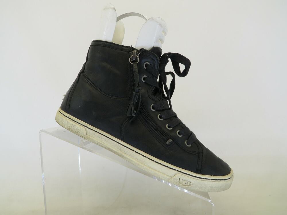 UGG Womens Size 8 M Black Leather Laces Zip Fashion Ankle Boots Bootie